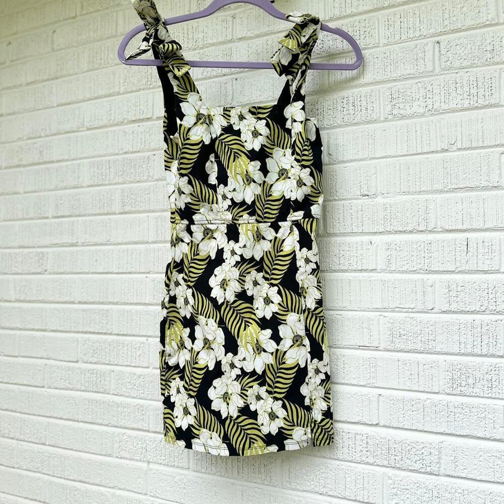 Trixxi Y2K Black Chartreuse Floral Mini Dress